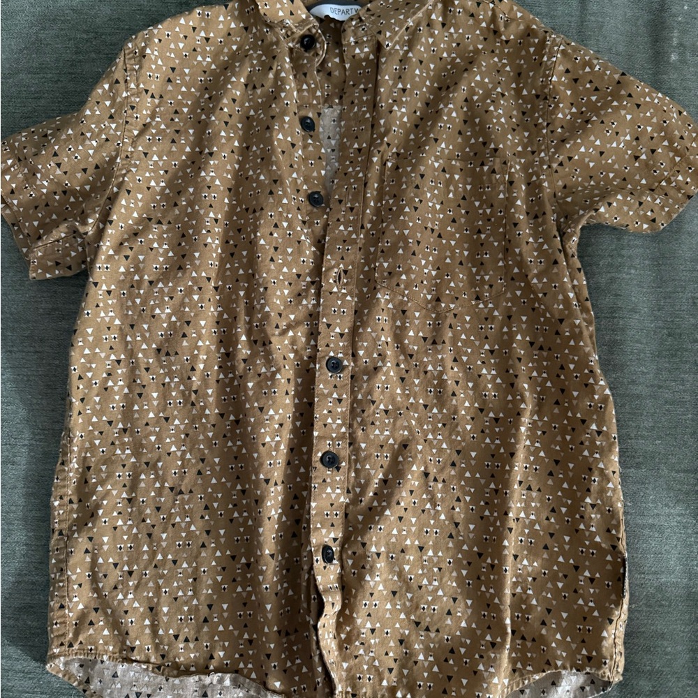 Kids Brown Patterned Button Down Shirt